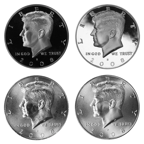 2008 P D S S Kennedy Half Dollar Year set Silver & Clad Proof & BU US 4 Coin lot Cover