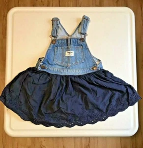 Vestido OshKosh B'Gosh Niñas 4T Mono Chaleco Denim Azul Ojales Cottage Core - Imagen 1 de 7