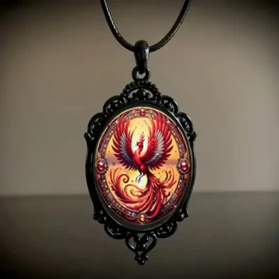 Collar negro vintage colgante gótico pájaro Fénix joyería vintage Foto 1 de 4