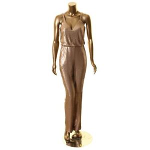 DRESS THE POPULATION Women's Bronze Sequin Deep V Button Back Jumpsuit XS TEDO