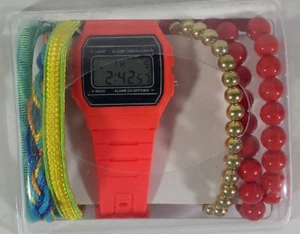 KOHLS Kid's Watch & Bracelet Set by So NEW IN PACKAGE Orange Yellow Red Gold - Picture 1 of 2