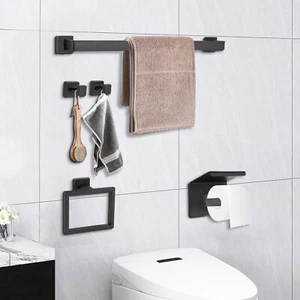 5 PCS Bathroom Hardware Accessories Set Towel Bar Set Black Stainless Steel NEW - Picture 1 of 21