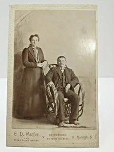 Vintage Black White Matted Photo Woman & Man in Wheel Chair E.D Macfee Raleigh  - Picture 1 of 7