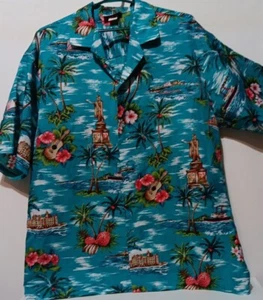 Evergreen Island-Mens Vintage Hawaiian Shirt, Medium, Casual Button Down - Picture 1 of 13