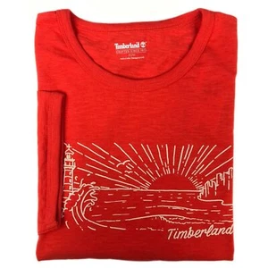 Timberland Men's Short Sleeve Lighthouse Graphic Bright Orange Ringer T-Shirt - Picture 1 of 2