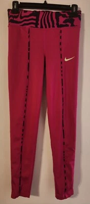 Nike One Girl's Full Length Leggings sz S Tight Fit Mid Rise Pink Zebra DA0901 - Image 1 of 4