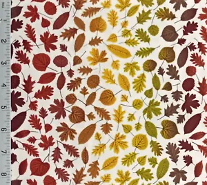 Rainbow Leaves Cotton Fabric Lewis & Irene A Winter Nap Fall Autumn Half-Yard - Picture 1 of 1