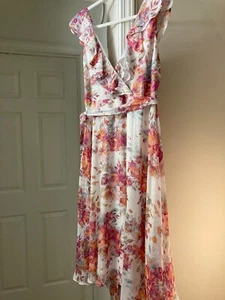 Maison Tara Clip Dot Midi Dress Women's, Floral, Cream, Pink,14, NWT - Picture 1 of 12