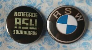 Renegade Soundwave two 25mm button badges inc RSW / BMW design. Free UK P&P!