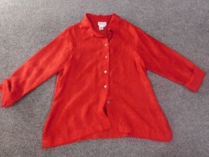 Coldwater Creek Medium top red laced womens floral button up tencel coastal - Picture 1 of 13