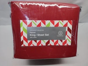 Martha Stewart Holiday Collection Cotton Flannel 4 Piece Sheet Set CandyCane Red - Picture 1 of 15