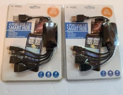 QTY 2 Vibe Axcess 4-Port USB 2.0 Smart Hub Adapter Cable- 2 USB /1 Micro/1 Mini - Image 1 of 2