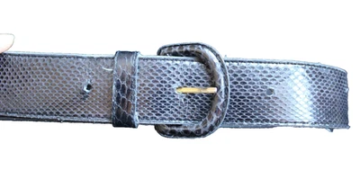 Vintage 80's Black Genuine Snakeskin Belt Womens 1.5" wide 27-31" waist M - Image 1 of 4