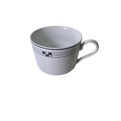 Set of 4 POTTERY BARN Japan White Black Checkered Porcelain Coffee Cup  - Image 1 of 4