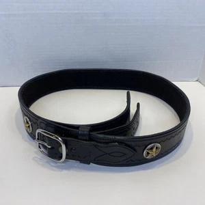 Ross Leather Western Cowboy Black Tooled Cartridge Ammo Star Conchos Belt Sz 48 - Picture 1 of 12