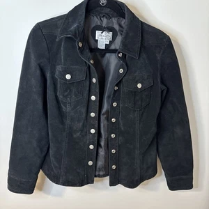 Live a Little Womens Vintage Y2k Suede Jacket Size S Black Snap Front - Picture 1 of 4