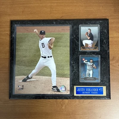 ⚾️ VINTAGE MLB DETROIT TIGERS JUSTIN VERLANDER 12" x 15" PLAQUE PHOTO & CARDS 👀 - Image 1 of 4