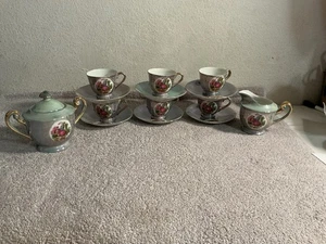 Set da tè giapponese 15 pezzi dipinto a mano uomo e donna Bone China - Foto 1 di 24
