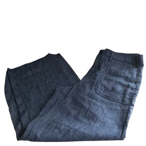 NYDJ Navy Pinstripe Wide Leg Jeans Relaxed Flare Linen Blend Trousers Pants 8 - Picture 1 of 8