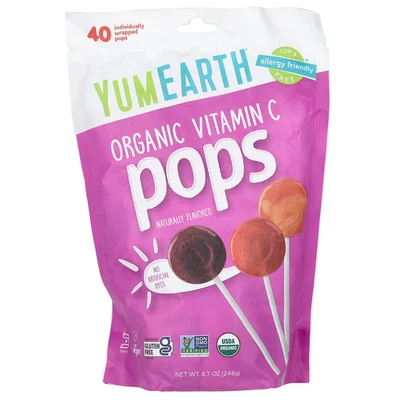 Pops orgánicos de vitamina C, surtidos, 40 pops envueltos individualmente, 8,7 oz (248 g) Foto 1 de 3