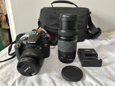 Canon EOS Rebel T7 DSLR Bundle w/ 18-55mm, 75-300mm, 24mm Lenses, Charger, extra - Image 1 of 4