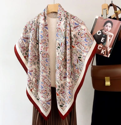 Полосатый кружевной принт 70% кашемир 30% шелк шарф 43'' 2 лица бандана шаль надежном  - Изображение 1 из 4