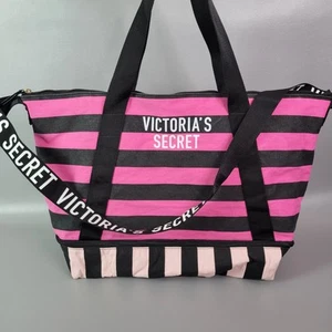 Victoria's Secret Pink And Black Stripped Large Weekender Tote Beach Bag - Picture 1 of 11
