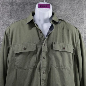 L.L.Bean Shirt Mens Medium Khaki Green Flannel Lined Traditional Fit Chore Work - Picture 1 of 10