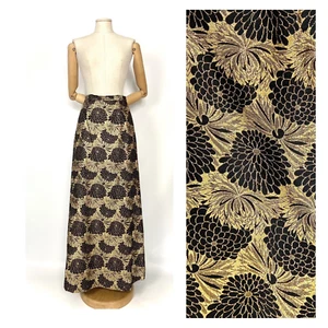 60s 70s VTG black and gold lurex floral maxi skirt by Clive Byrne designer S - Picture 1 of 6
