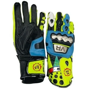 VR46 Racing Leather Motorcycle Gloves Full Gauntlet Knuckle Protection - Imagen 1 de 3