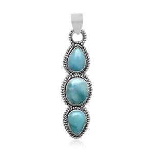 Colgante en forma de lágrima de plata de ley 925 maciza con piedras preciosas naturales de Larimar para mujer - Imagen 1 de 4