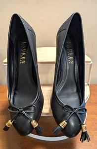 Lauren Ralph Lauren Bess Wedge Heel Shoes Women’s Black Tassel Shoe Size 7B - Picture 1 of 21