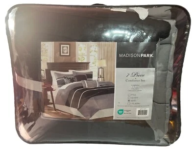 Madison Park 7 Piece King Size Comforter Set Bedding Black Finish MP10-424 - Image 1 of 4