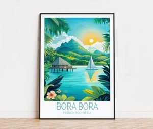 Bora Bora Travel Poster, French Polynesia Wall Art, Bora Bora Coast Print - Picture 1 of 3