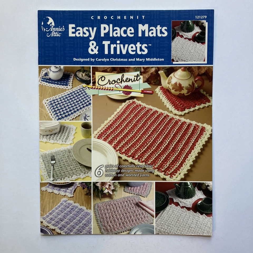 Vintage Annie's Attic 121279 Crochenit Easy Place Mats & Trivets 6 Designs 2002 - Image 1 of 4