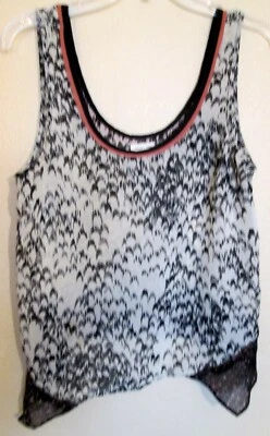 Silence + Noise Black/Ivory chiffon print sleeveless tank top Medium ~ NICE - Image 1 of 4