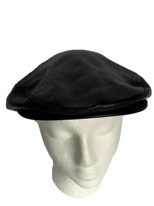 Mens Vintage London Fog Newsboy Cabbie Flat Hat Leather Size M Black - Picture 1 of 9