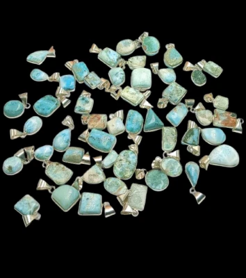 Изящный натуральный драгоценный камень ларимар покрытие серебро 925 пробы оптовый лот кулонов - Изображение 1 из 3