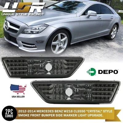 Crystal Smoke Bumper Side Marker Lights For 2012-2014 Mercedes W218 CLS 550 - Image 1 of 4