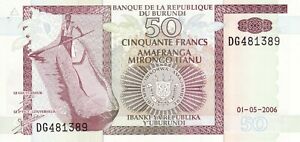 Burundi 50 Francs 2006 Unc Paper Banknote. DG481389