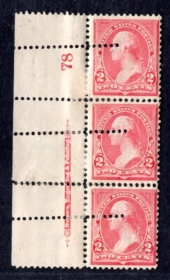 US 1894 SCOTT #250 STRIP OF THREE ERROR WITH PLATE # & 3 EXTRA HORIZONTAL PERFS - Image 1 of 2