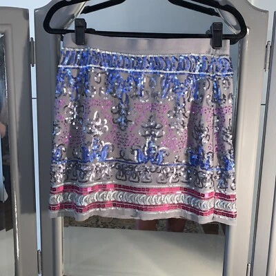 Chelsea & Violet Gray/ Blue  sequin skirt S  lined easy pull on Skirt Foto 1 de 4