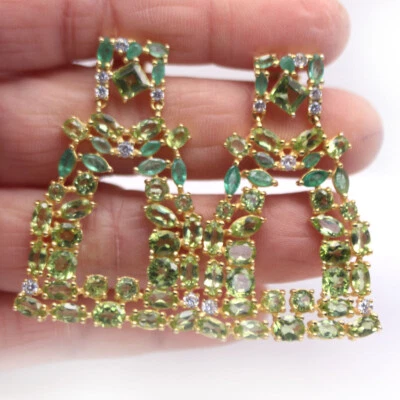 Unheated Green Peridot, Emerald & Cubic Zirconia Earrings 925 Sterling Silver - Image 1 of 4