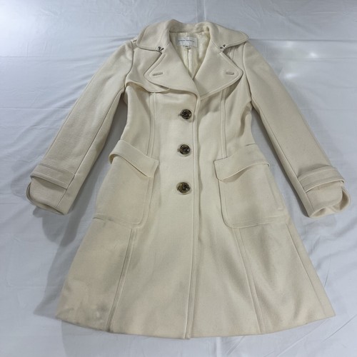 OFF WHITE Cappotto lungo Banana Republic donna XS bianco sporco panna vaniglia lana nylon trench