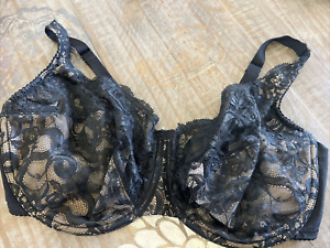 LUNAIRE #10111 Size 38DDD Sexy Sheer BLACK Lace FULL COVERAGE BRA