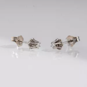 14K Real Gold .05 Carat Real Diamond Earrings 2.2 MM Round Stones - Picture 1 of 17