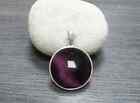 Purple Round Pendant, Sterling Silver, Enhanced Violet Cat's eye Stone Necklace