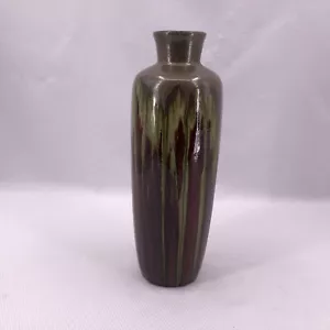Pier One Imports Pottery Drip Glaze Vase Brown & Green 13.5” Tall Cylinder - Picture 1 of 11