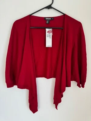 $125 DKNY Mujer Cárdigan 100% Lana Merino Suéter Frente Abierto Fino Rojo M/L Foto 1 de 4