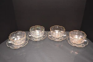 SET 4 Moser Lobmeyr Bohemian Lobed Glass BOWLS W Under Plates Gold Monogramed - Picture 1 of 10